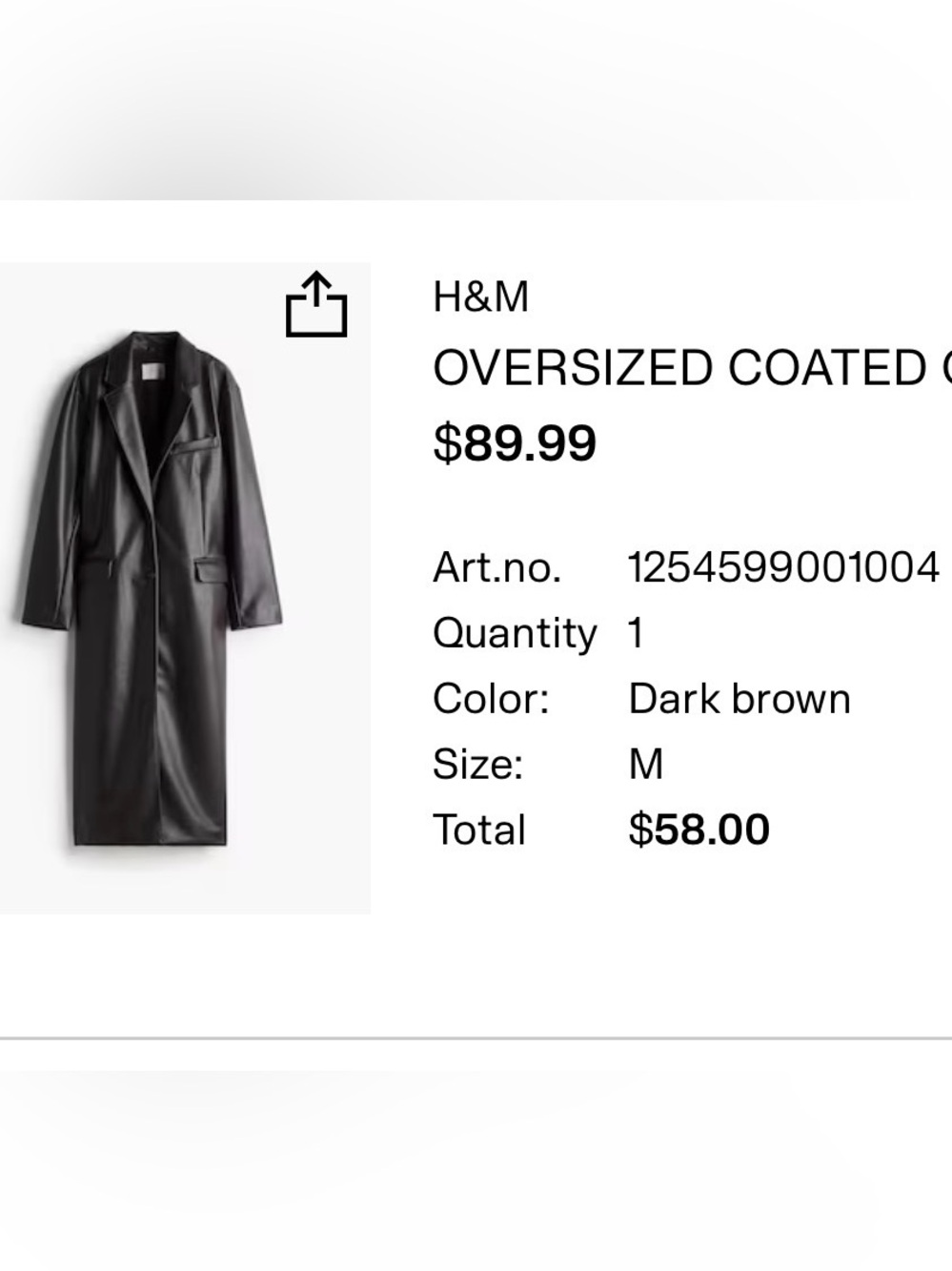H&M Dark Brown Oversized Trench Coat